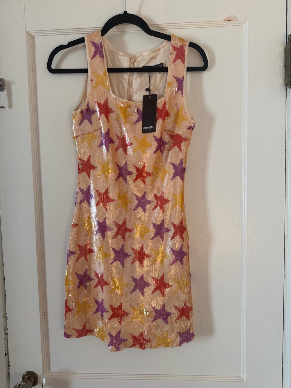 Sequin Star-Print Sleeveless Mini Dress - Pink/Multicolor